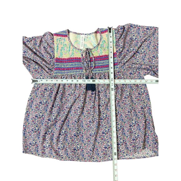NEW Grace+Karma Peasant Blouse Tunic Women XL Pink Floral Boho Patchwork Smocked - Picture 6 of 11
